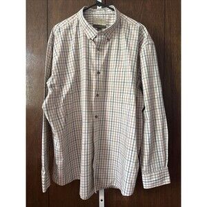 Cabelas Dress Shirt Mens 2XL Cream Plaid Long Sleeve Cotton Button Down NWOT
